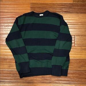 Brandy Melville Green and Black Striped Crewneck Sweater